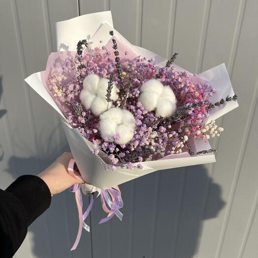 Букет с лавандой и хлопком