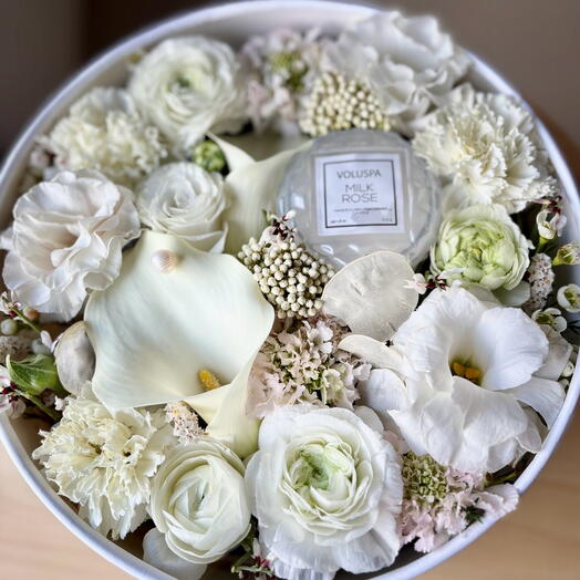 Flower box with aroma candle Pearl