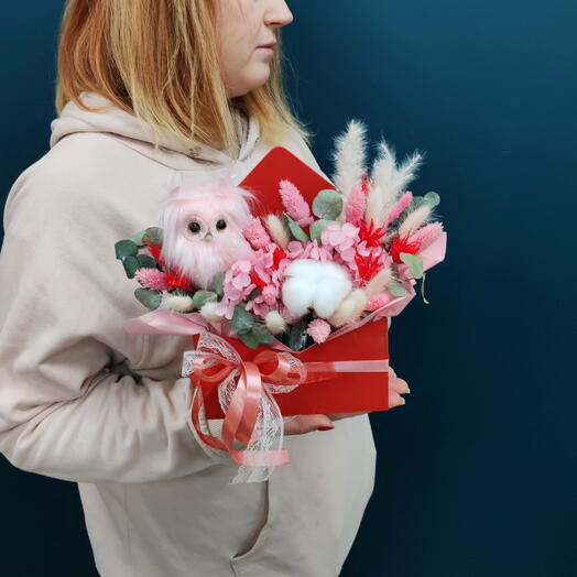 Конверт из сухоцветов с совой