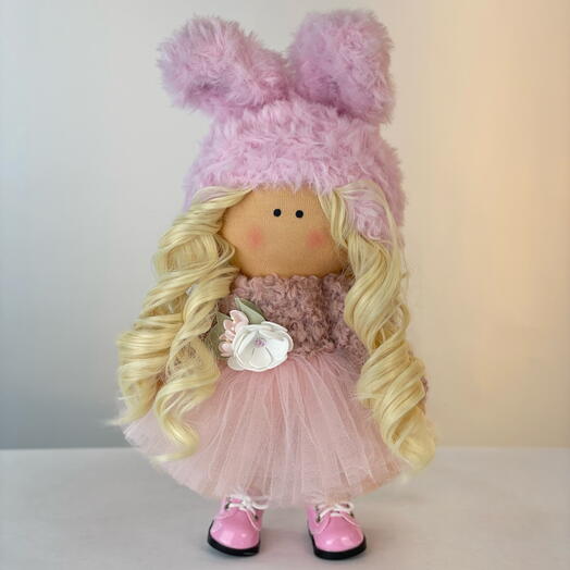 Кукла «Большеножка» Ручной работы блондинка в розовом