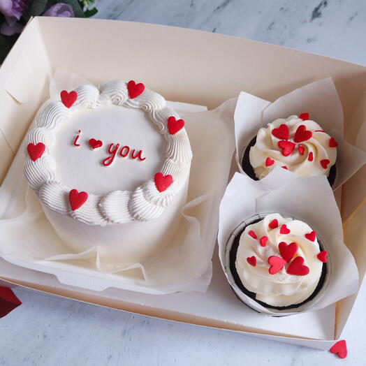 Набор Бенто-торт и капкейки "I love you" в подарок на 14 февраля девушке, парню, подруге, другу, жене, мужу