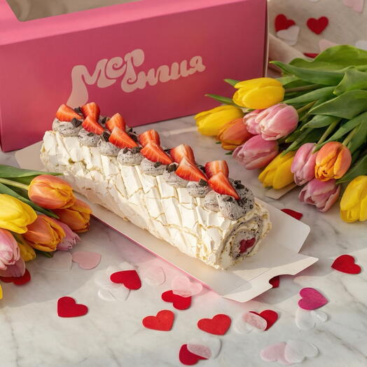 Меренговый рулет «Клубничный орео» в подарок