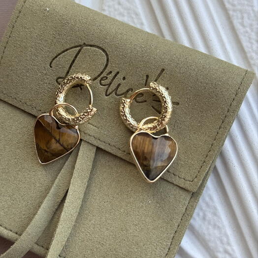 Серьги «Сердце» из тигрового глаза