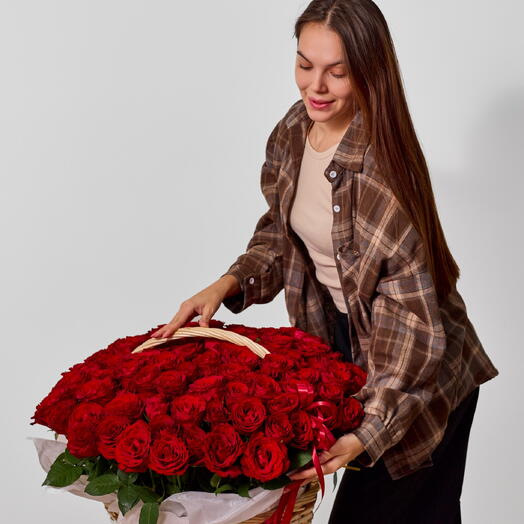 🔥101 роза в корзине. Скидка 10%