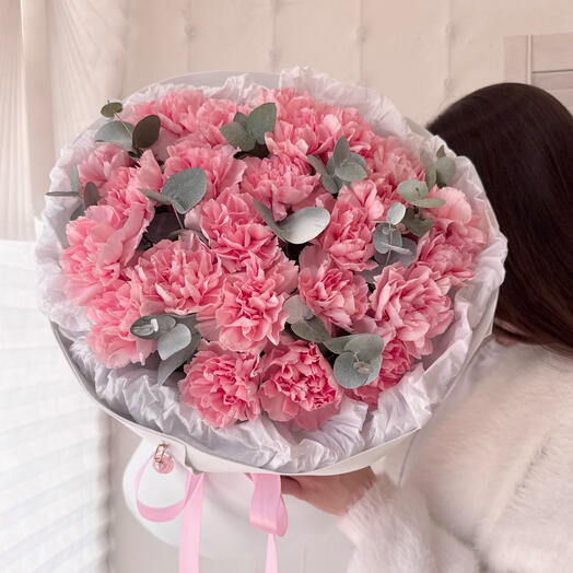 Букет диантусов с эвкалиптом🌸 Размер М