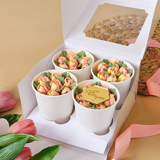 Набор торт в стакане, cake to go, кейк ту го на 8 марта с цветами