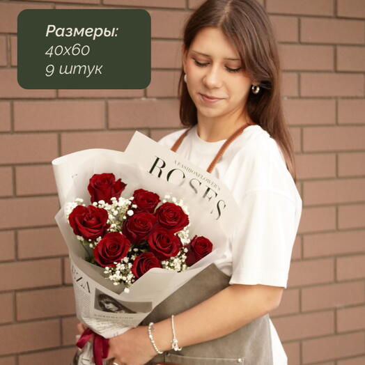 Букет из роз с гипсофилой