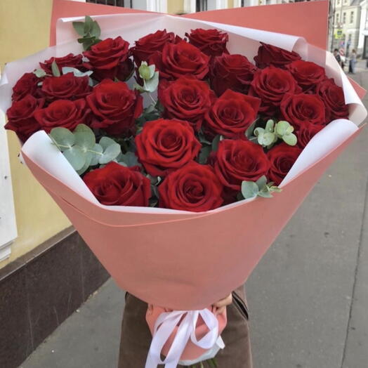 Монобукет с розой и эвкалиптом 80см👑🌿