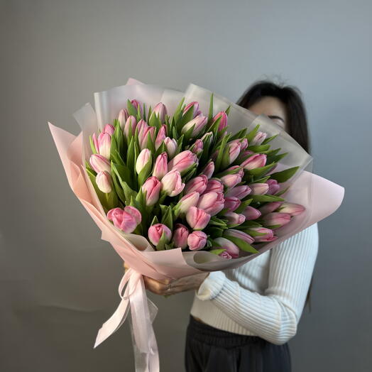Букет с 51 тюльпаном пинки пай 💕