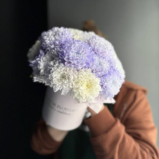 -10%АКЦИЯ💜Цветы в коробке XS "Сиреневый туман"/куст хризантема /Цветы Уфа/Цветы в Уфе/Доставка цветов Уфа