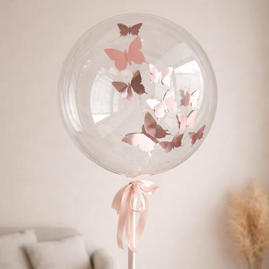 Для любимой, баблс с бабочками большой шар, на день рождения воздушный шар, для девушки