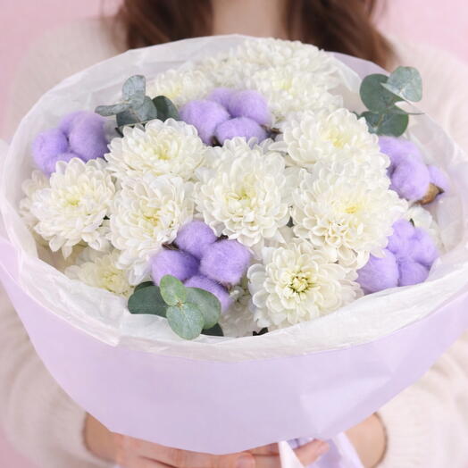 🤍«Cotton Lavender Sky» Букет с хлопком💜