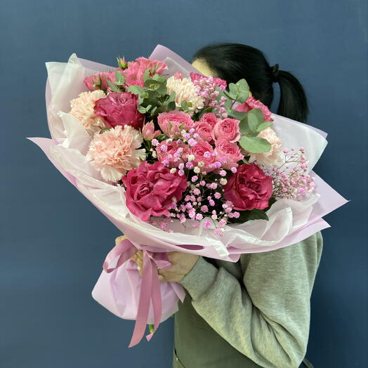 Bouquet of Rose peony and dianthus