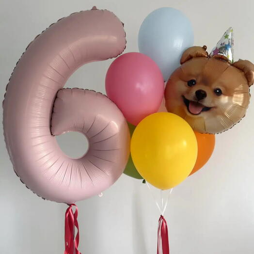 Шары на 6 лет 🎈 Цифра 6, щенок и фонтан из шаров | День рождения ребенка для девочки, для мальчика, доставка