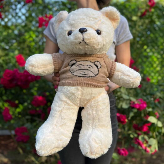 Мягкая игрушка плюшевый медведь белый в свитере (50см). Soft plush toy teddy bear white in sweater (50cm)