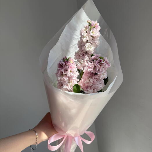 Монобукет ароматной розовой маттиолы, 3 шт