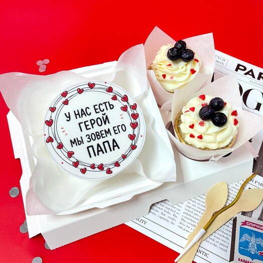 Муссовый Бенто торт с капкейками номер 1 для папы