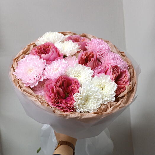 Кустовые хризантемы с пионовидными розами😍🌷