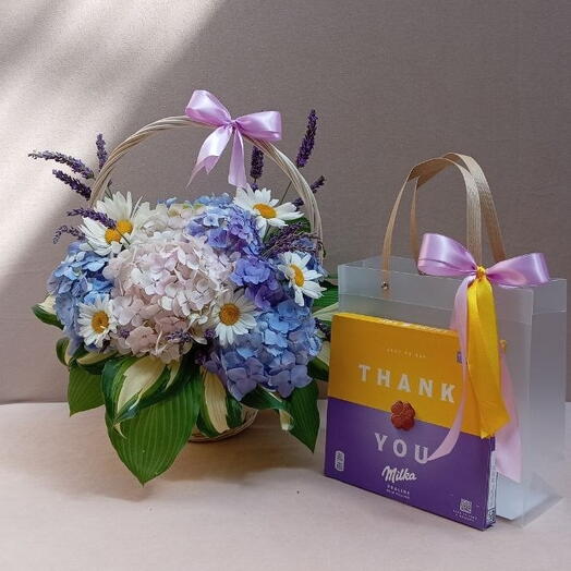 Hydrangeas Lavender Daisies and Milka