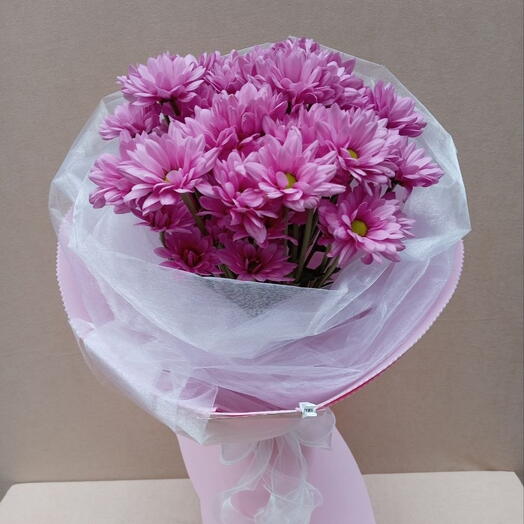 Luxury bouquet "Pinky Style" 5 Chrisantemus in textile design