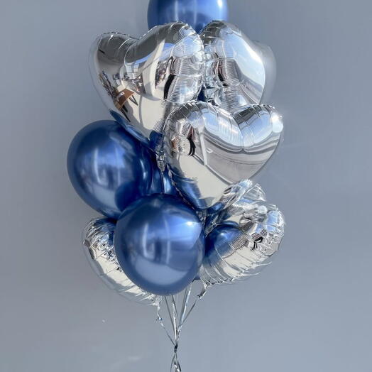 Silver Heart   Navy Blue Balloon Bouquet