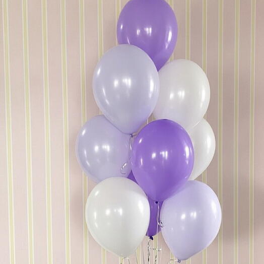 Воздушные шары, букет 10 шт микс лаванда, сирень и белые