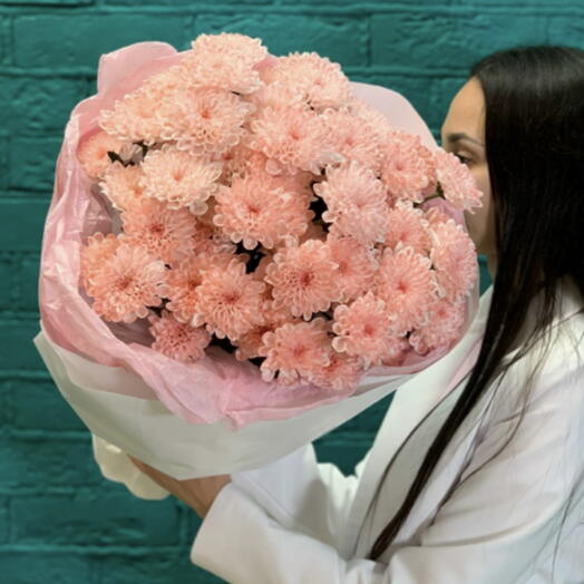 Букет из 9 розовых кустовых хризантем