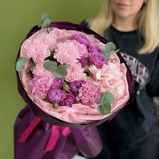 Яркий букет с пион розой и хризантемой 🌸🤌🏻