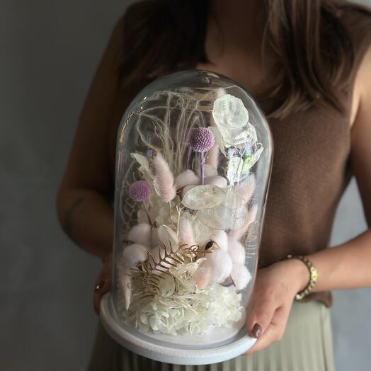 УЮТНЫЙ ДОМ HAND MADE долговечная композиция клош с сухоцветами и стабилизированными цветами
