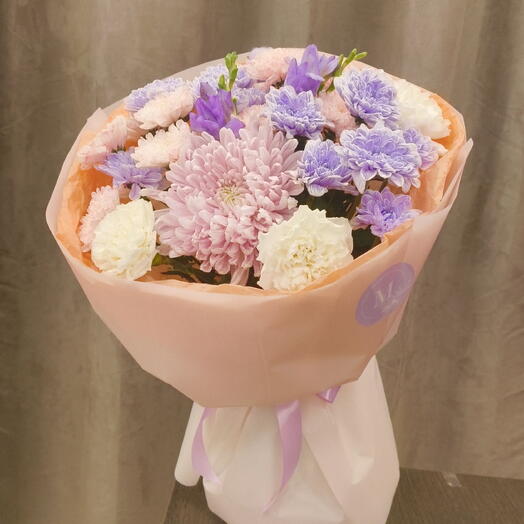 Букет в оттенках лаванды и персика 💜🧡