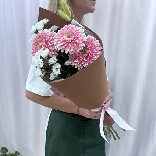 Букет с махровой герберой «Нежное признание»