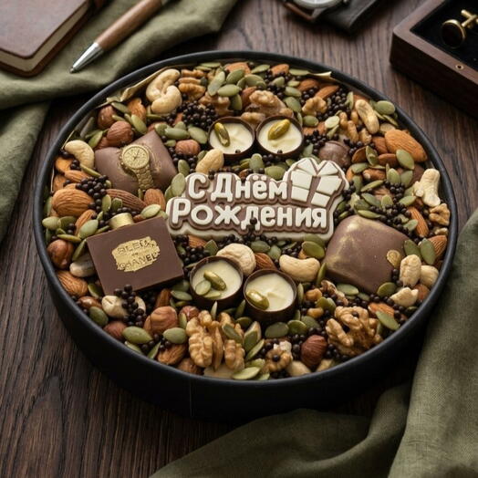 Мужской бокс с орехами « С днём рождения»