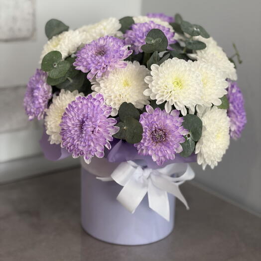 Коробочка Хризантем с эвкалиптом 💜