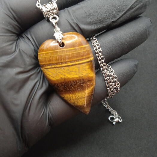 Подвеска "Сердце" из тигрового глаза, 2.5×4×0.9 см, ручной работы