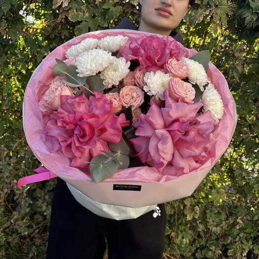 🩷Малиновый букет bloom room французская роза,хризантема и эвкалипт