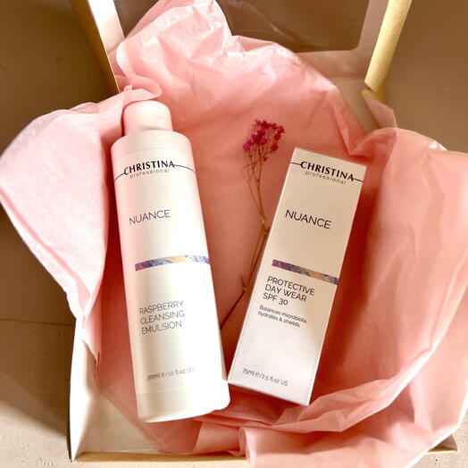 Бьюти-бокс - крем дневной с защитой микробиома и spf 30 Nuance , Очищающая эмульсия с экстрактом малины