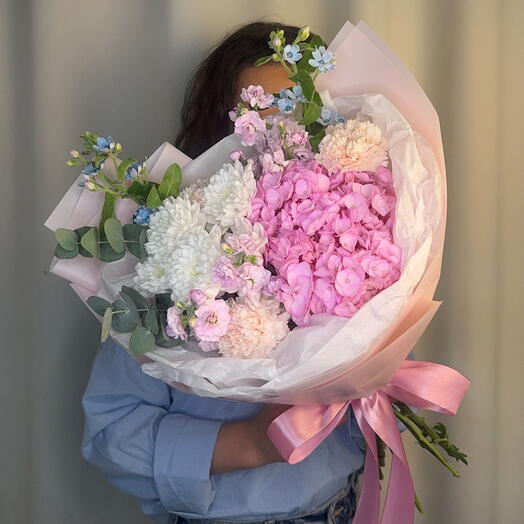 «Это для тебя, милая ☺️💕» | нежный букет с незабудками, гортензией и ароматной маттиолой