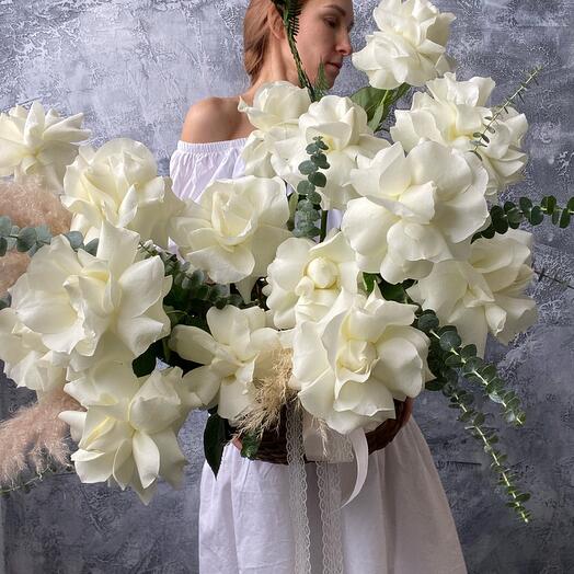Basket with white roses