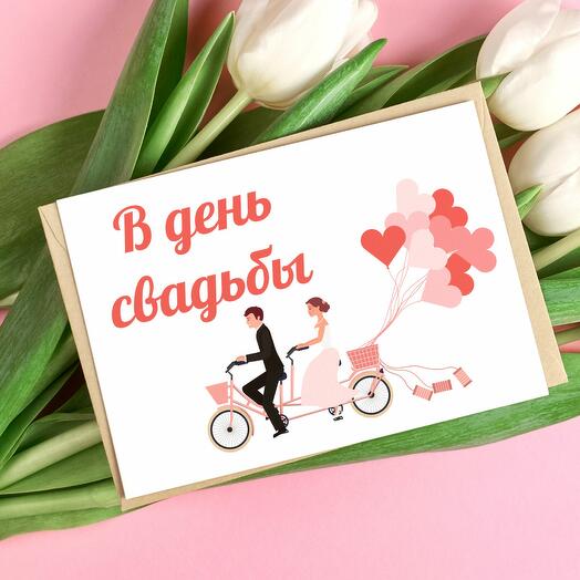 Поздравительная открытка на день свадьбы, молодожёнам с надписью «В день свадьбы»