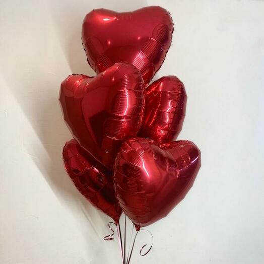 Сет из 5 фольгированных шаров красное сердце