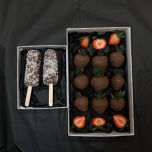 L-size box | strawberry   bananas | 9 клубник в шоколаде с бананами