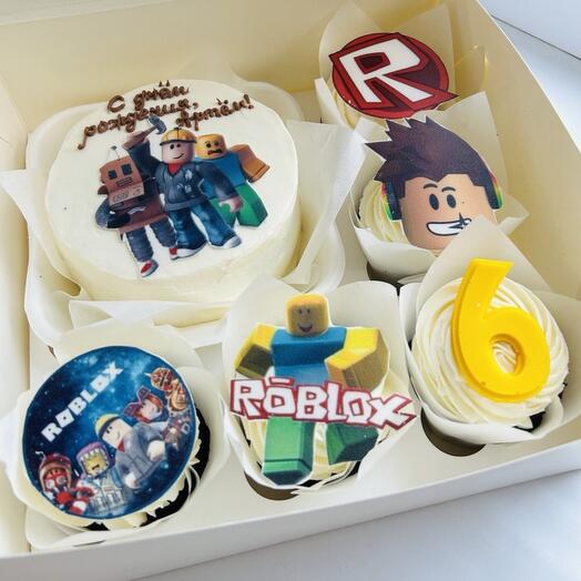 Set of roblox cake and cupcakes 5 pcs