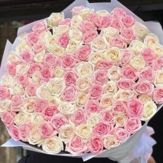 Bouquet of 101 pink and white peony roses