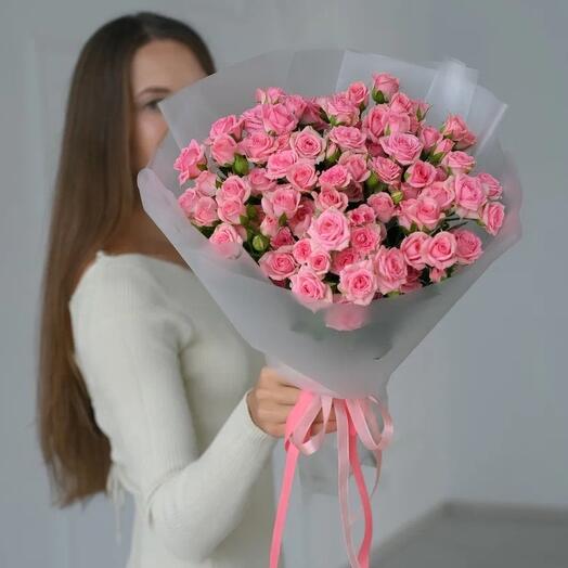 Кустовые розы Грация розовые (15шт)