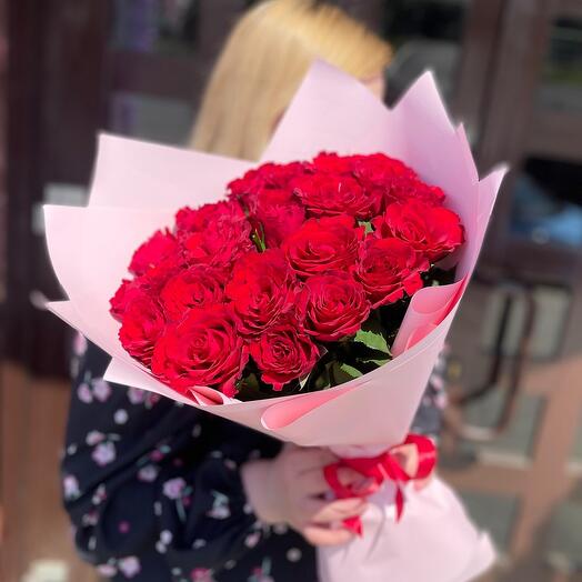 🌷Букет из красных стойких розочек 21 шт