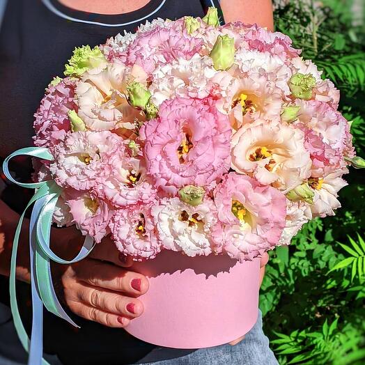 Delicate pink eustoma in a top hat
