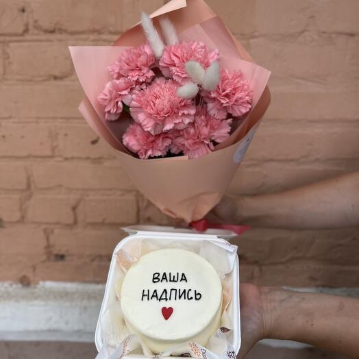 Букет из гвоздик + Бенто-торт