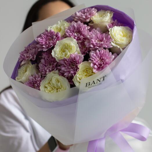 Розы+ хризантемы сиреневые