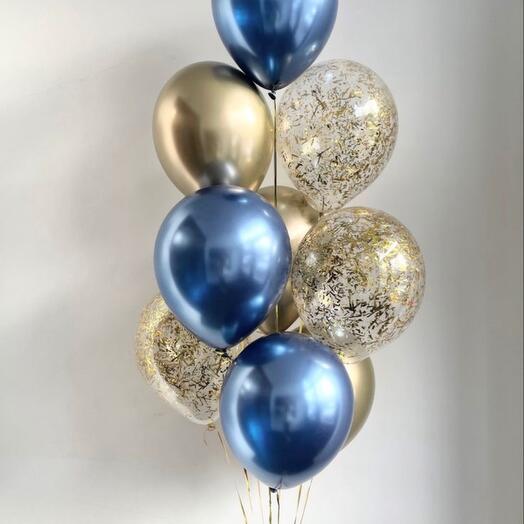 Blue and golden balls, 9 pcs.