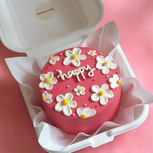 White Daisy flower+ Dark pink Butter cream cake